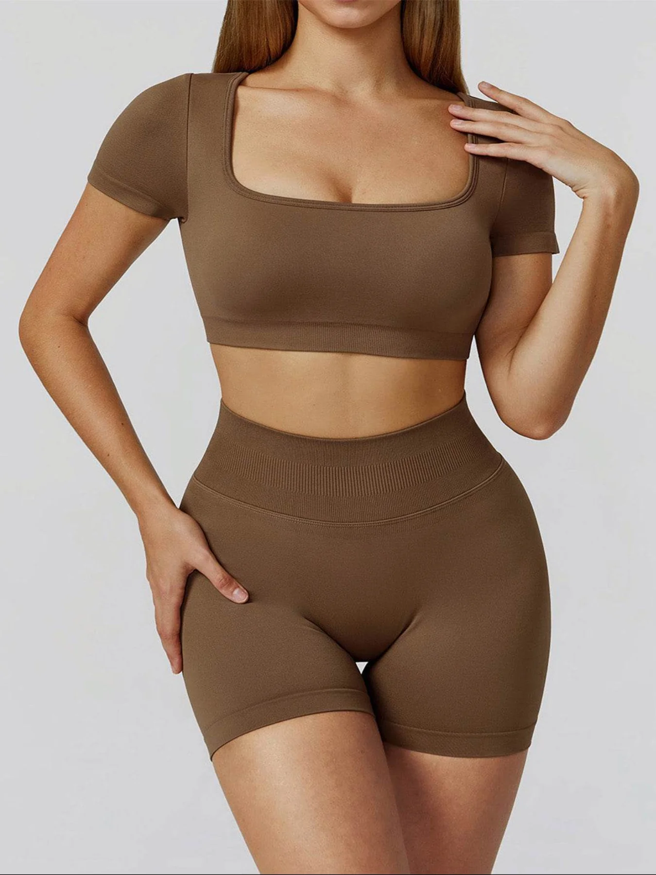 Athletic Wear with Short Sleeve Crop Top and Short - Artadvier