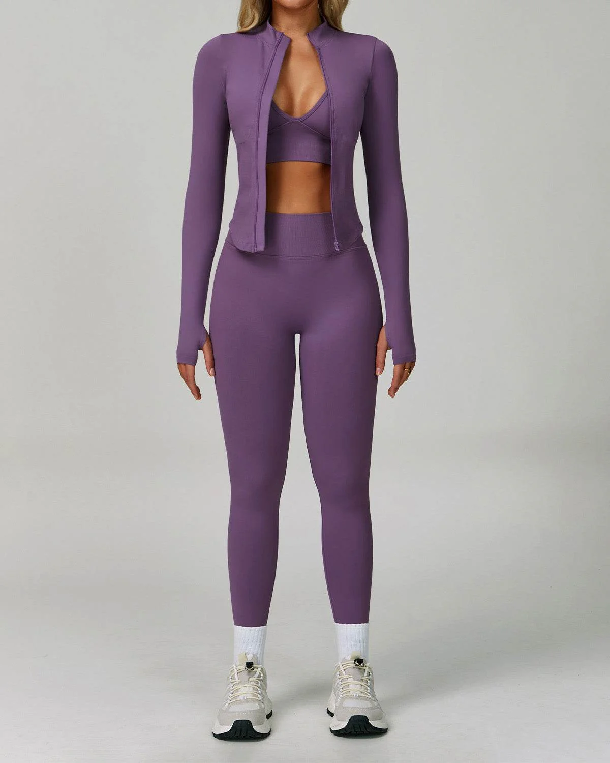 3 Pieces Activewear Set with Bra, Jacket and Legging - Artadvier