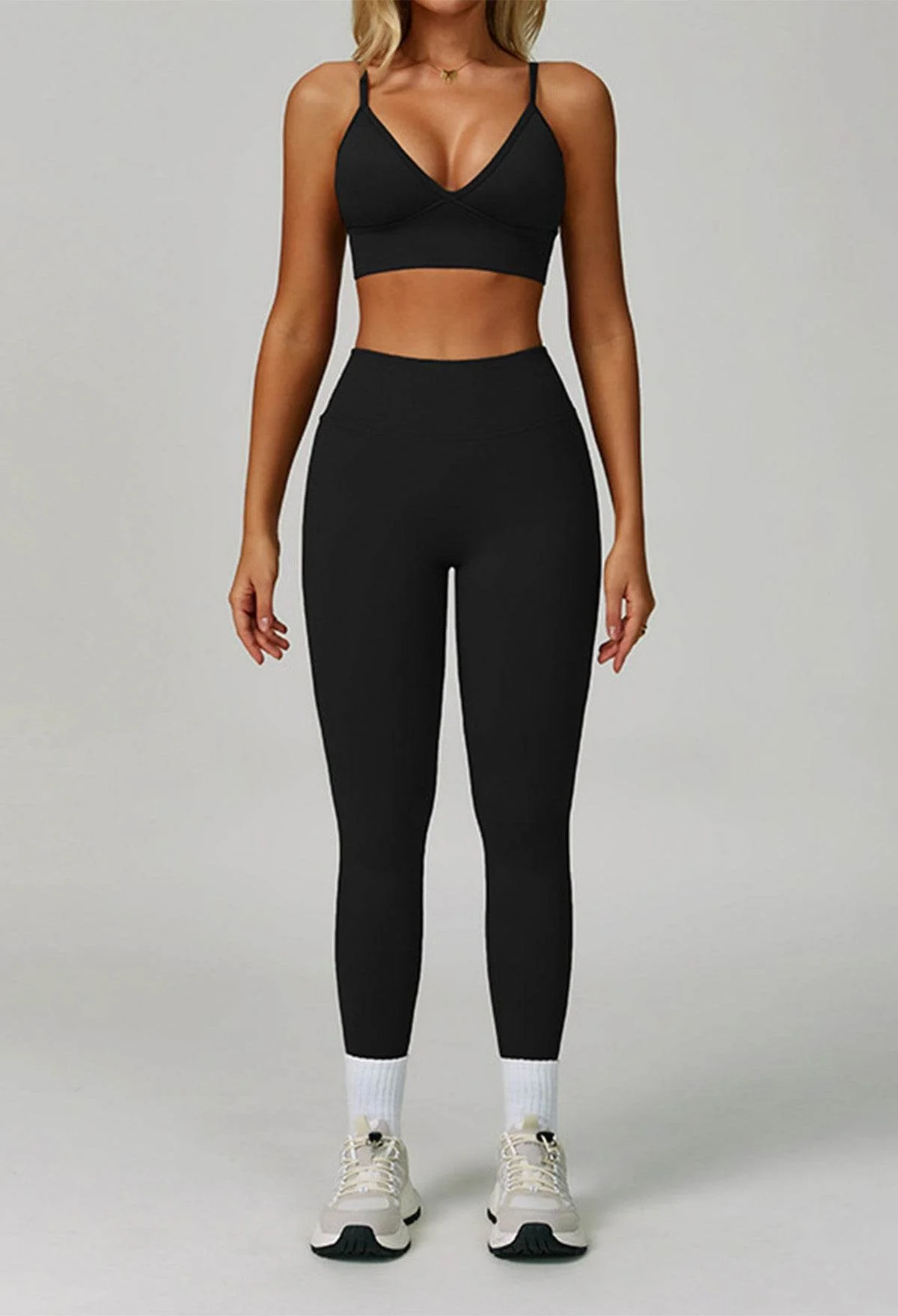 Activewear Set with V Neck Sports Bra and Legging - Artadvier