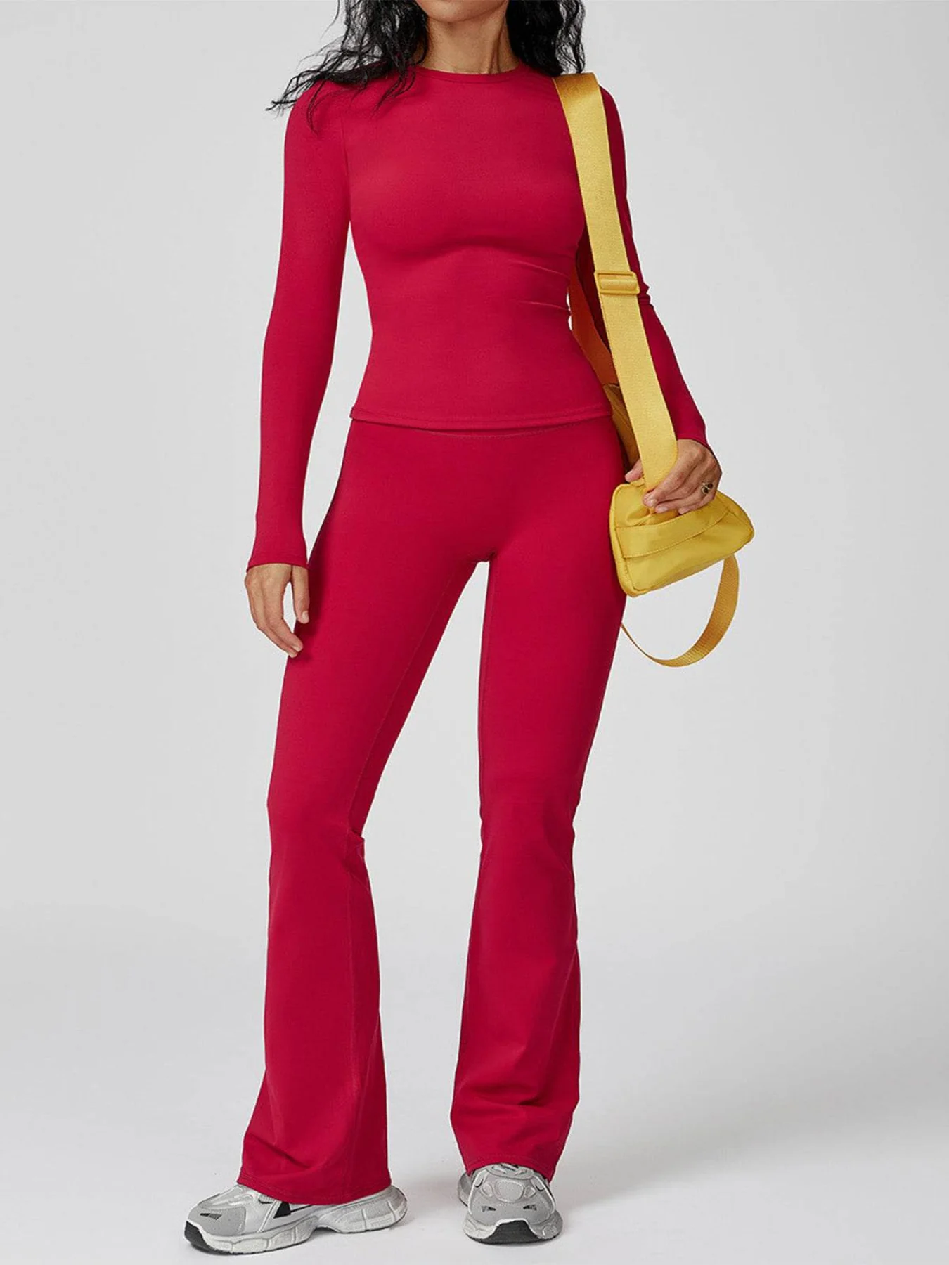 Sports Wear with Long Sleeve T-Shirt and Flared Leg Pants - Artadvier