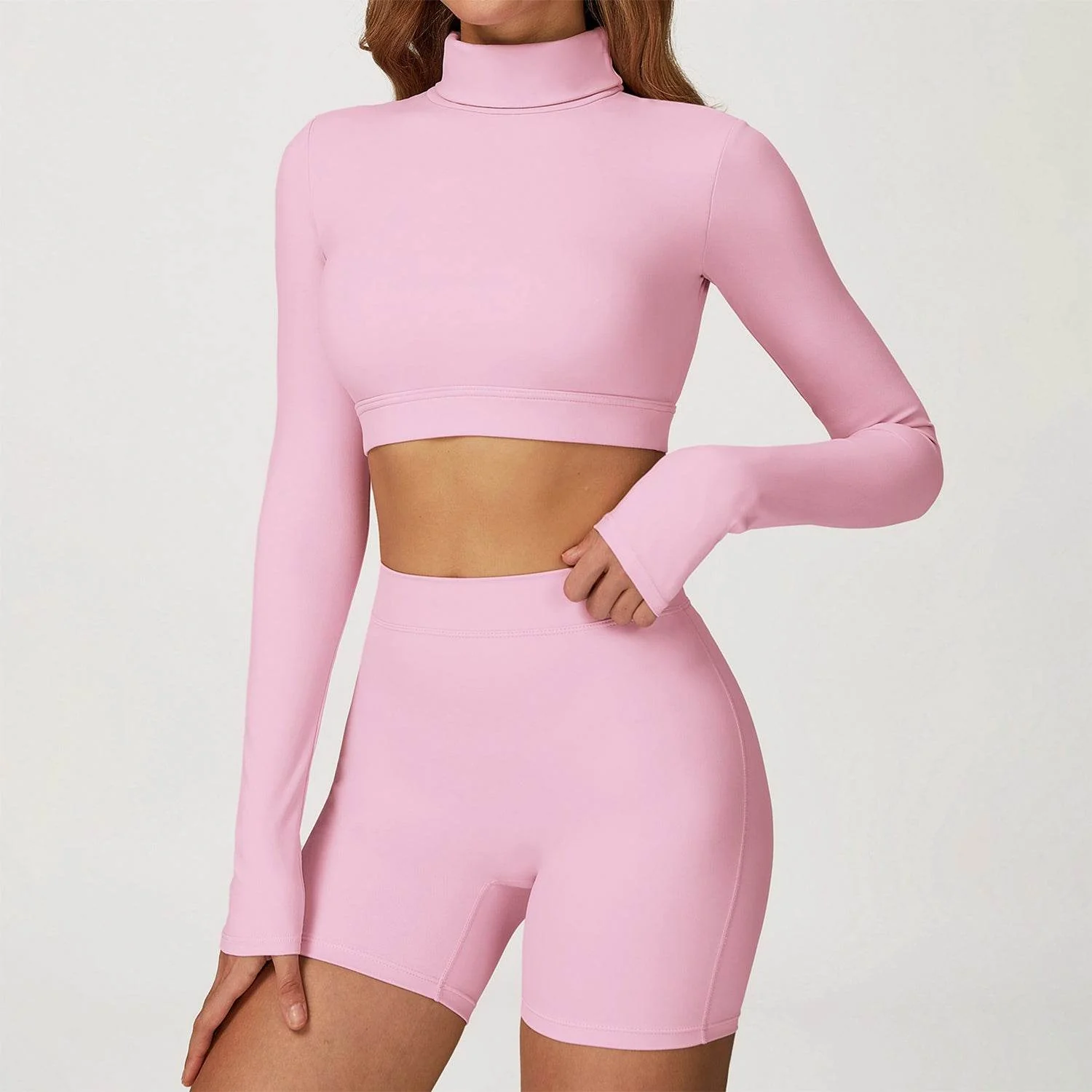 Backless Turtleneck Crop Top Long Sleeve Yoga T-Shirt - Artadvier