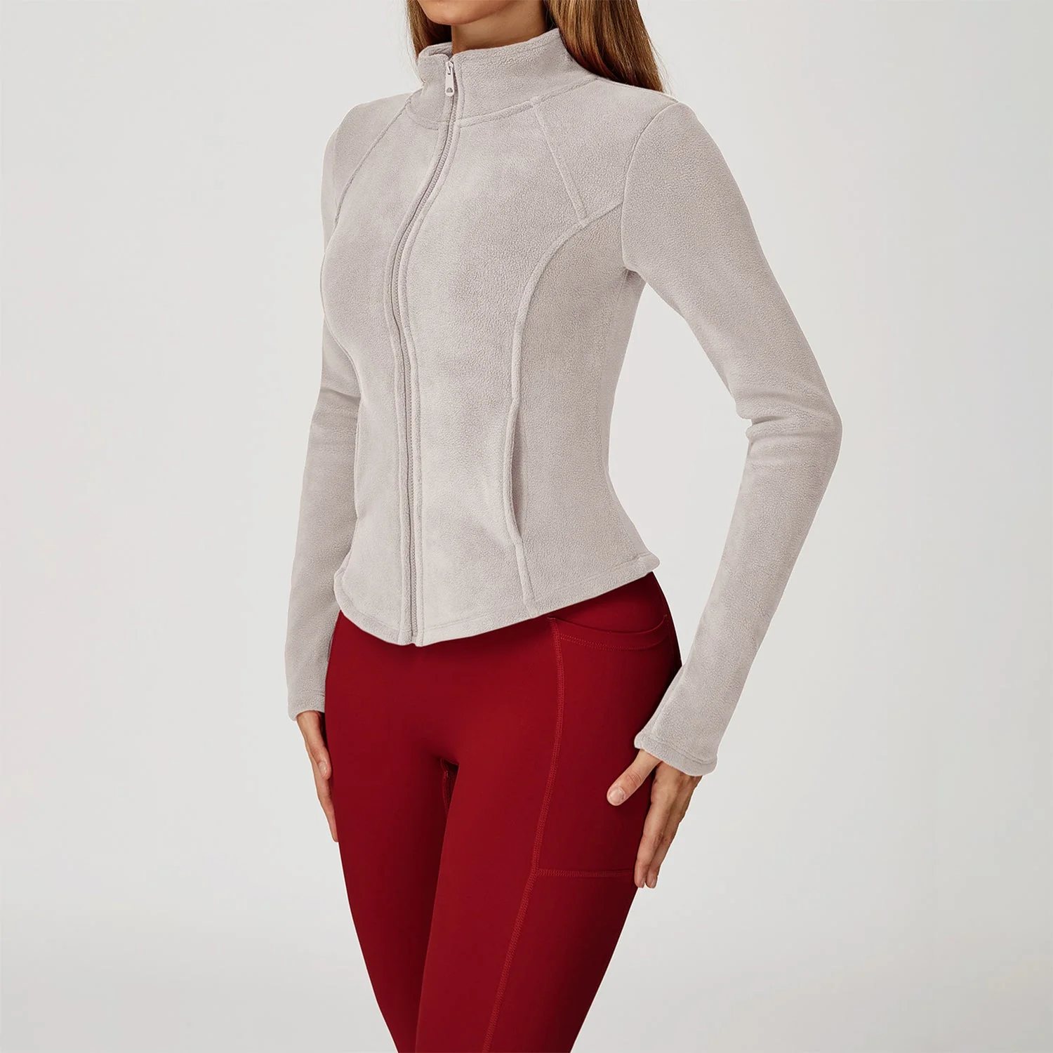 Full Zip Fleece Jacket Long Sleeve Coat with Pockets - Artadvier