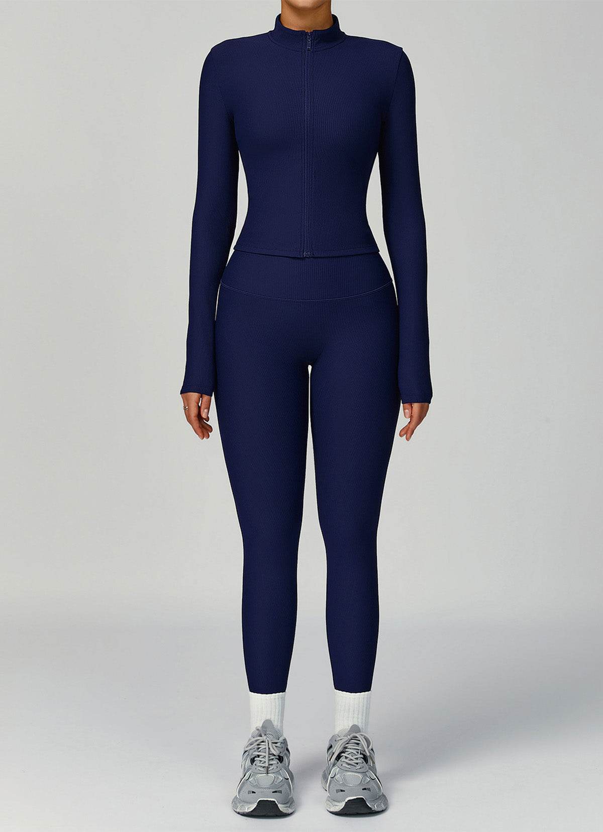 Ribbed Activewear Set with Running Jacket and Legging - Artadvier