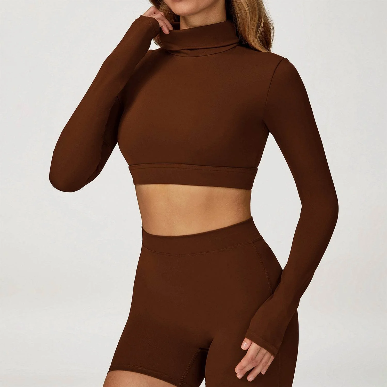 Backless Turtleneck Crop Top Long Sleeve Yoga T-Shirt - Artadvier