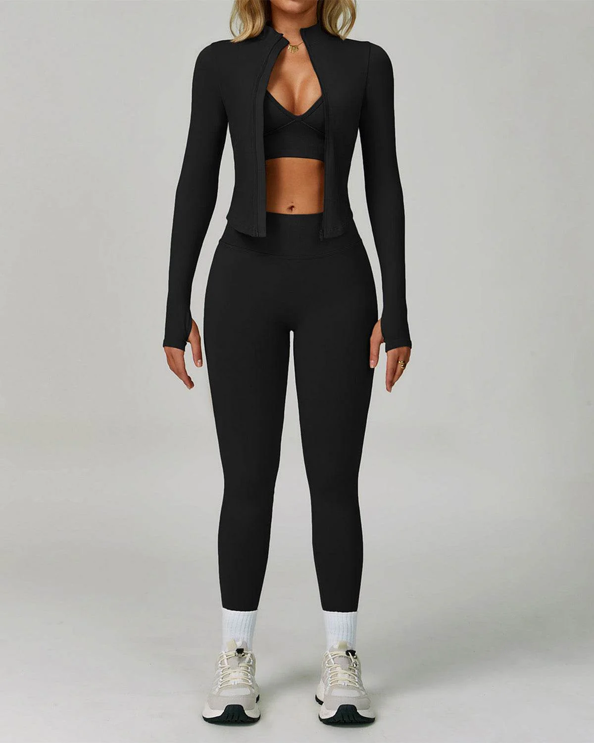 3 Pieces Activewear Set with Bra, Jacket and Legging - Artadvier