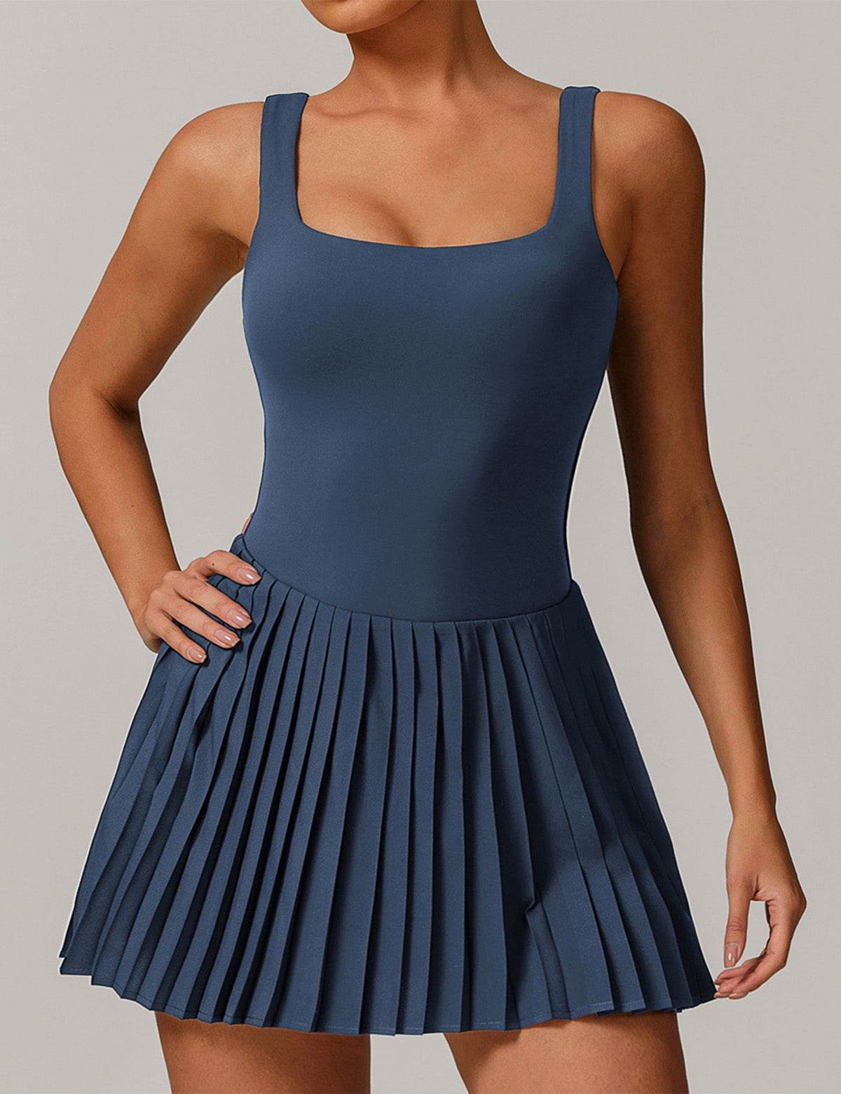 One Piece Tennis Dress with Shorts and Hidden Pockets - Artadvier