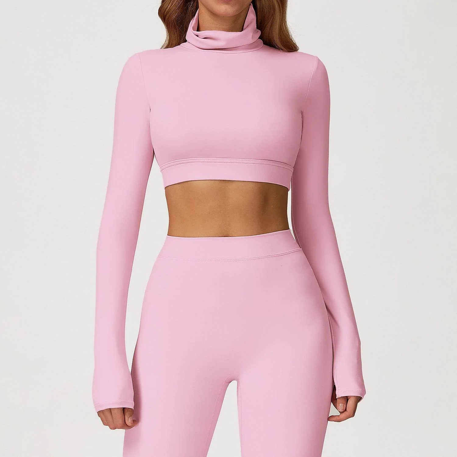 Backless Turtleneck Crop Top Long Sleeve Yoga T-Shirt - Artadvier