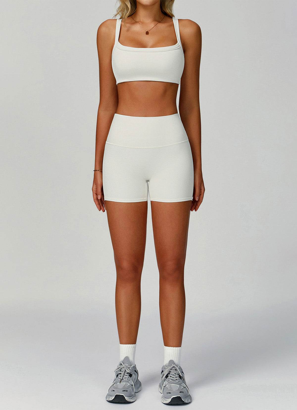 Ribbed Activewear Set with Sports Bra and Short - Artadvier