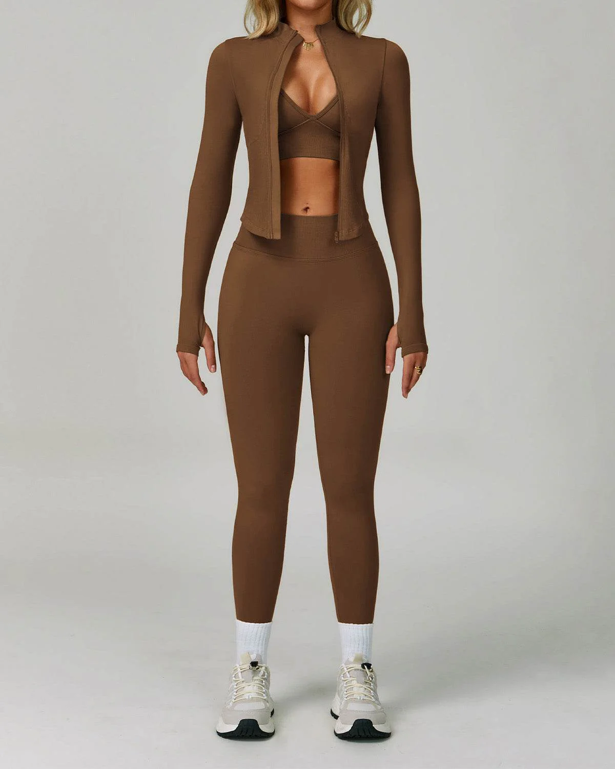 3 Pieces Activewear Set with Bra, Jacket and Legging - Artadvier