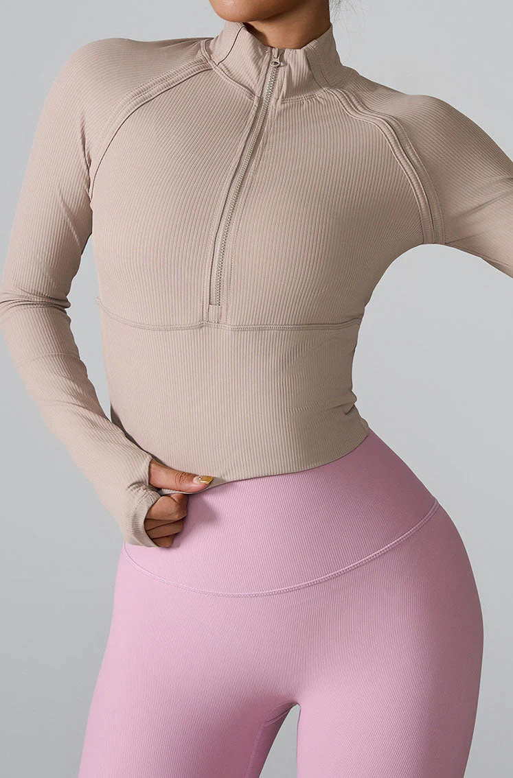 Long Sleeve Half zip Yoga Tops Athletic Slim Fit Sweatshirt - Artadvier