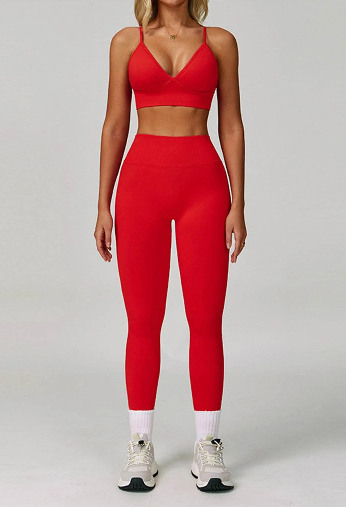 Activewear Set with V Neck Sports Bra and Legging - Artadvier