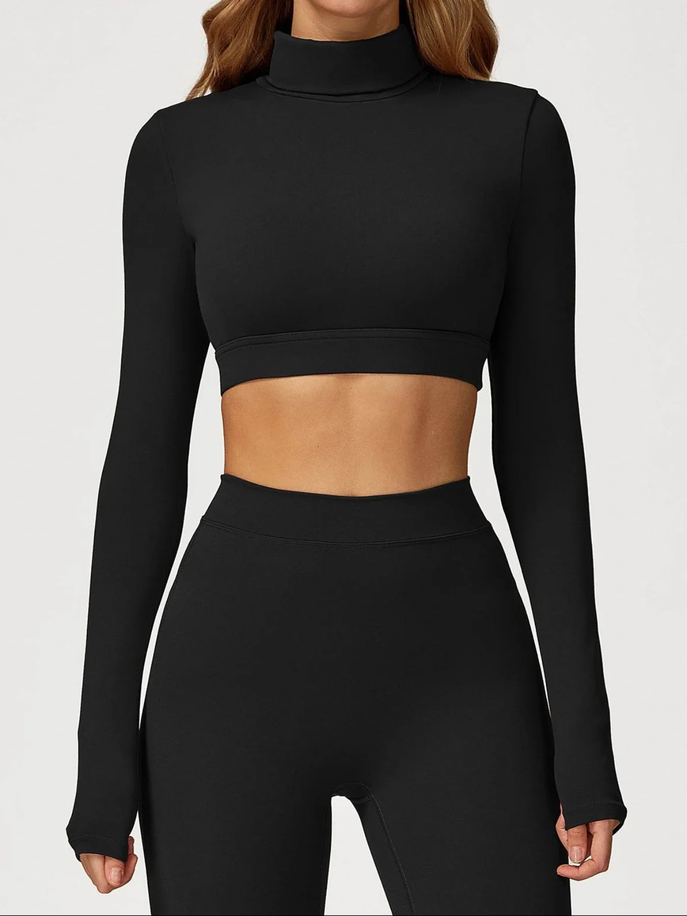 Backless Turtleneck Crop Top Long Sleeve Yoga T-Shirt - Artadvier