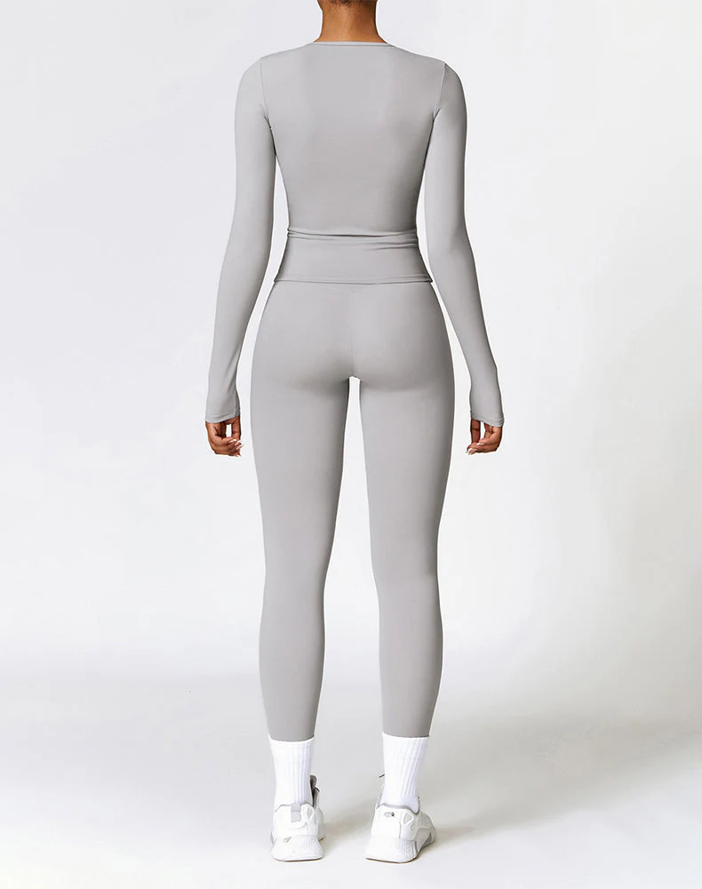 Athletic Wear with Long Sleeve Slim Fit T-Shirt and Legging - Artadvier
