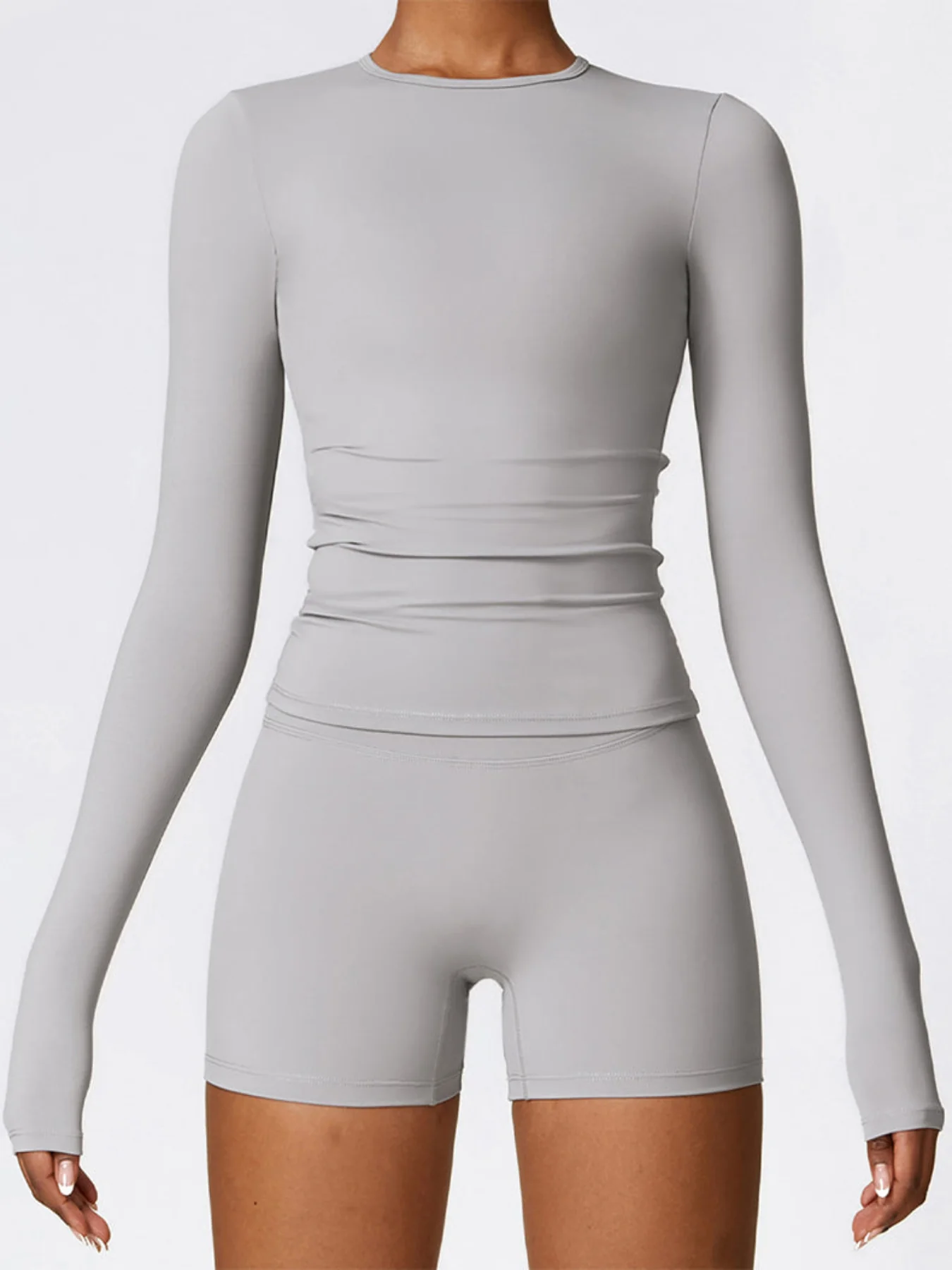 Crewneck Long Sleeve Shirt Basic Tees Slim Fit Crop Tops - Artadvier