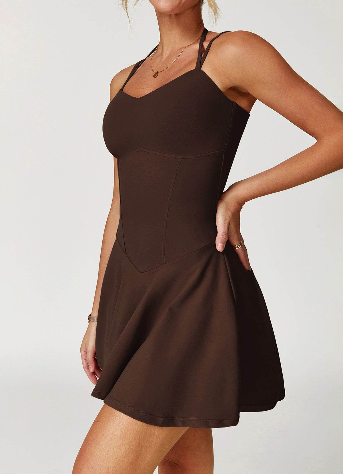 Double Straps Golf Athletic Dress with Shorts and Pockets - Artadvier