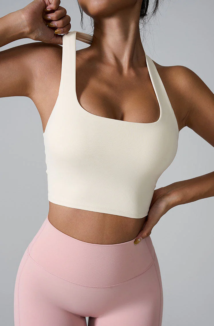Sleeveless Sports Halter Crop Tank with Built-In Bra - Artadvier