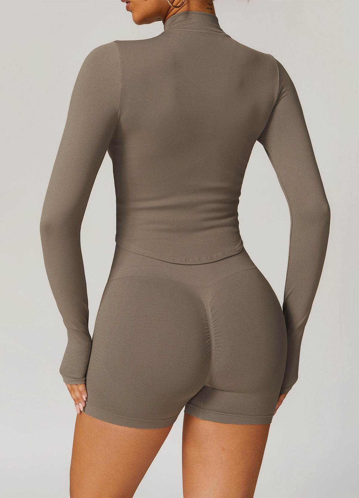 Full Zip Cropped Workout Jacket with Thumb Holes - Artadvier