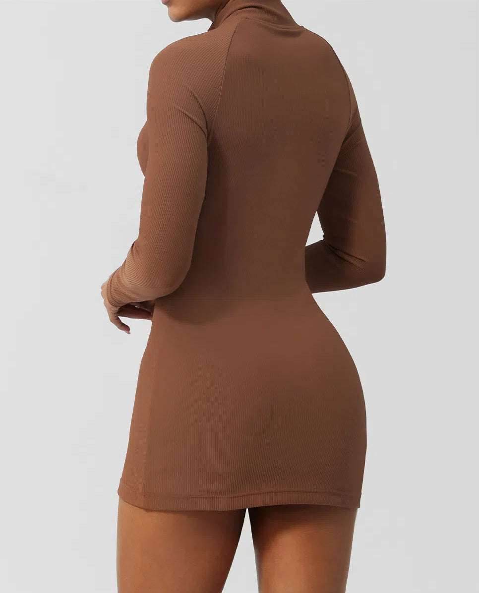 Skinny Long Sleeve Yoga Short Length Dress - Artadvier