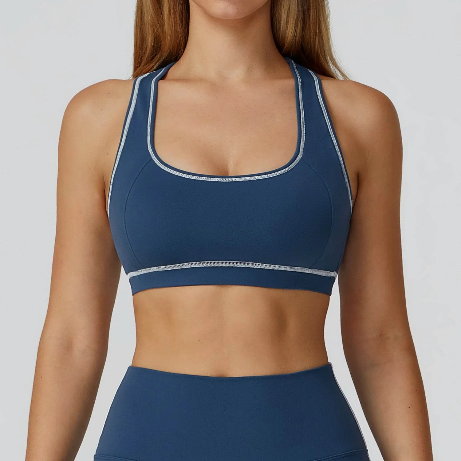 Color Block Racerback Sports Bra with Removable Pads - Artadvier