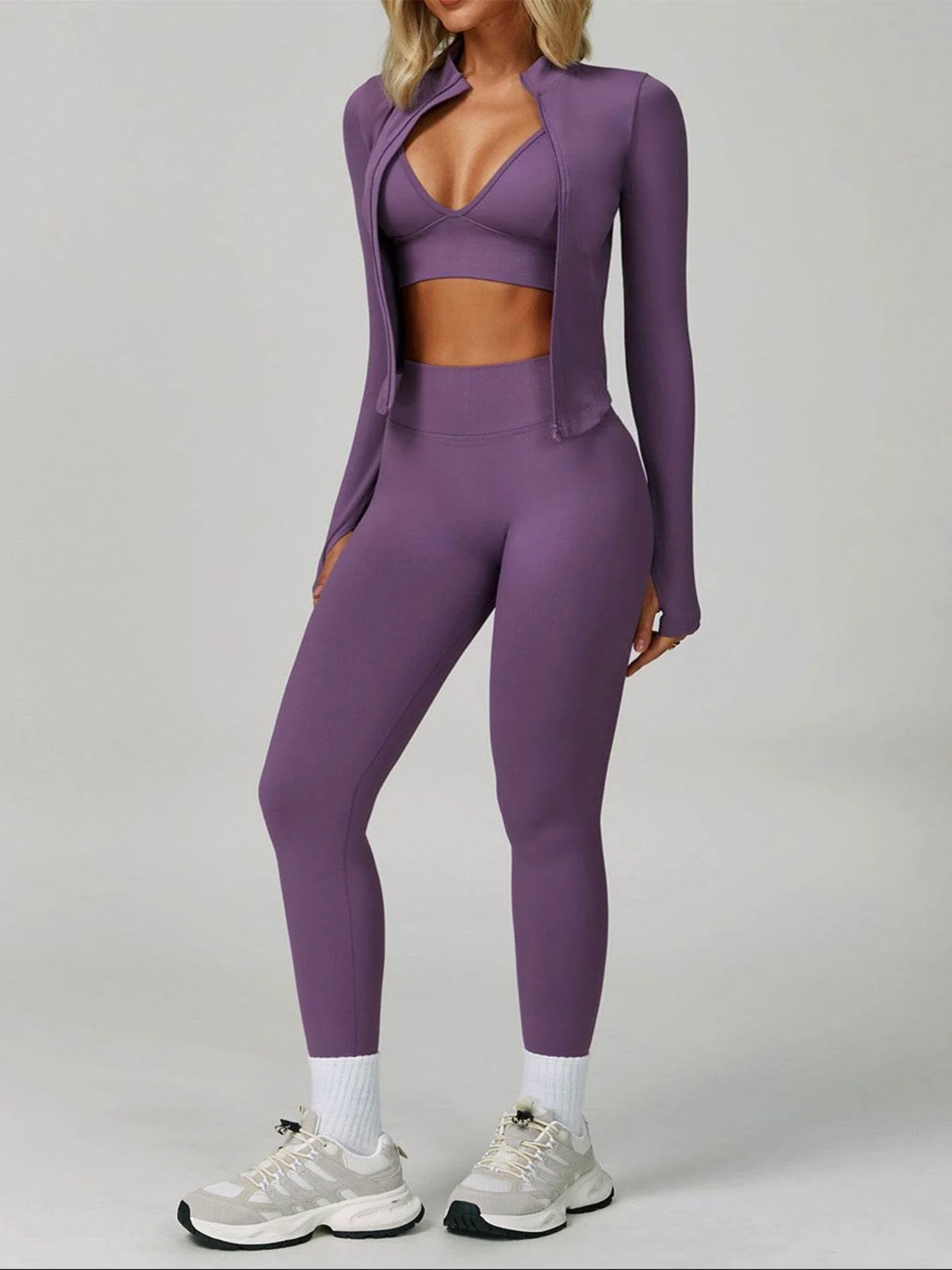 3 Pieces Activewear Set with Bra, Jacket and Legging - Artadvier