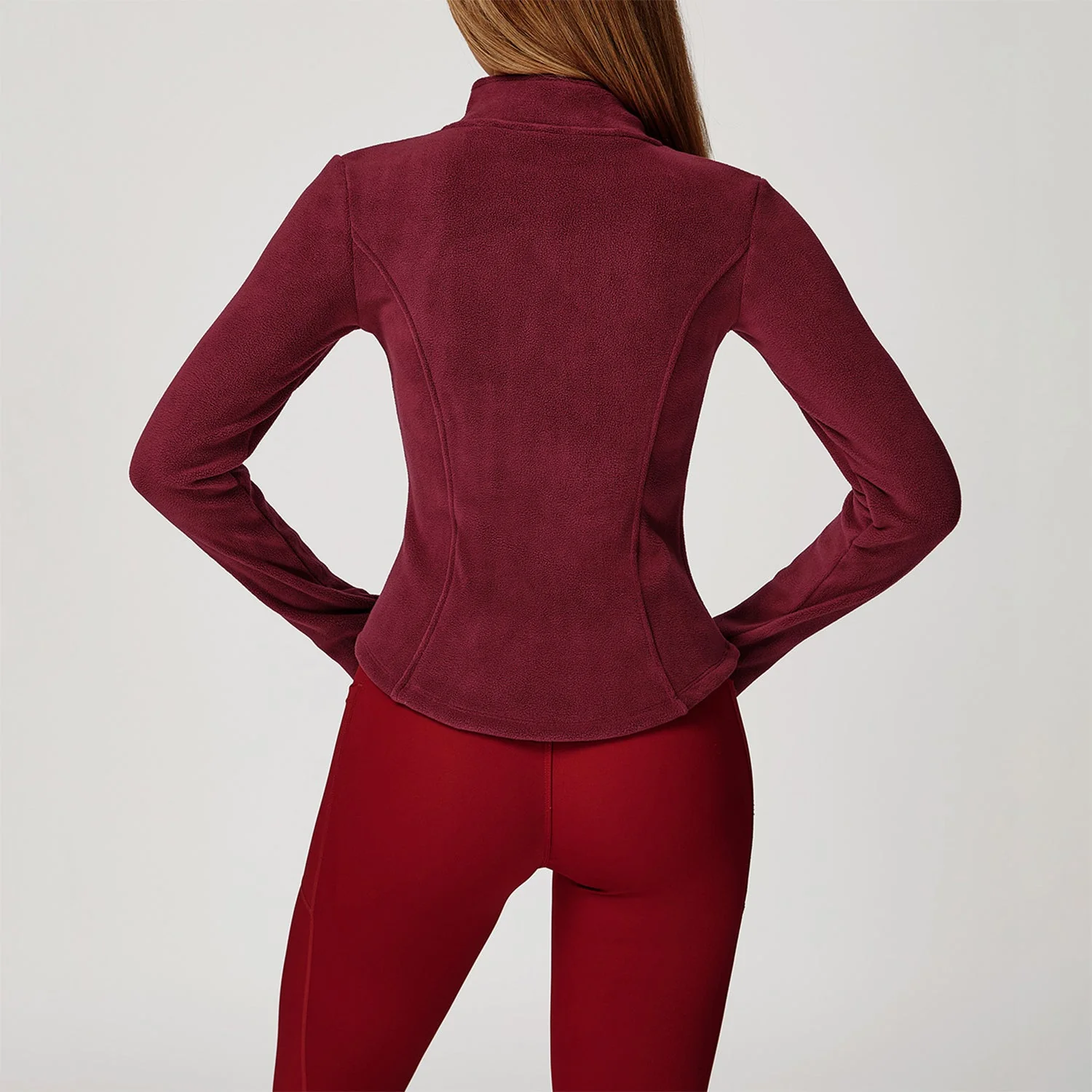 Full Zip Fleece Jacket Long Sleeve Coat with Pockets - Artadvier