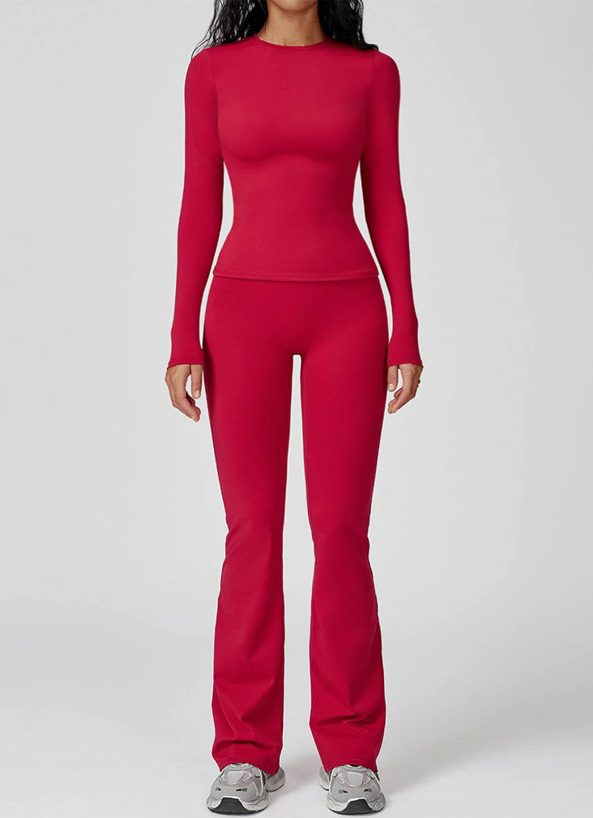 Sports Wear with Long Sleeve T-Shirt and Flared Leg Pants - Artadvier